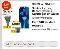 Walgreens Schick Razors, Razor Systems, Cartridges or Waxes offer
