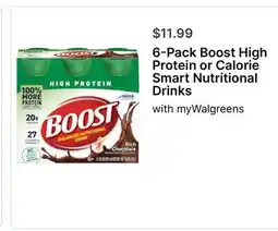Walgreens 6-Pack Boost High Protein or Calorie Smart Nutritional Drinks offer