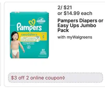 Walgreens Pampers Diapers or Easy Ups Jumbo Pack offer