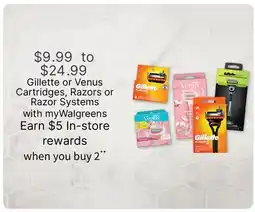 Walgreens Gillette or Venus Cartridges, Razors or Razor Systems offer