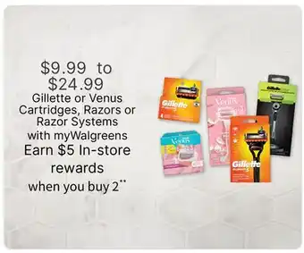 Walgreens Gillette or Venus Cartridges, Razors or Razor Systems offer