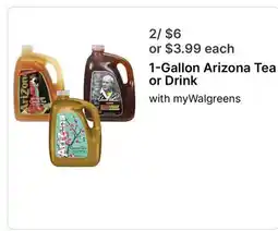 Walgreens 1-Gallon Arizona Tea or Drink offer