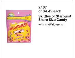 Walgreens Skittles or Starburst Share Size Candy offer