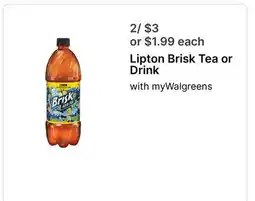 Walgreens Lipton Brisk Tea or Drink offer