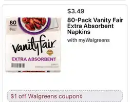 Walgreens Vanity Fair Extra Absorbent Napkins offer