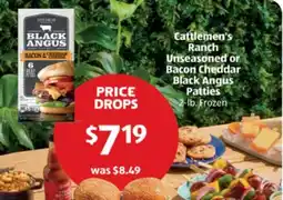 Aldi Cattlemen's Ranch Unseasoned or Bacon Cheddar Black Angus Patties offer