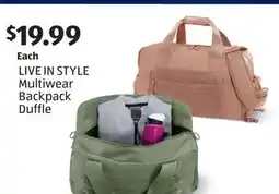Aldi LIVE IN STYLE Multiwear Backpack Duffle offer