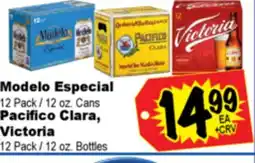 Superior Grocers Modelo Especial Modelo 12 Pack / 12 oz. Cans Pacifico Clara, Victoria 12 Pack / 12 oz. Bottles offer