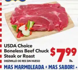 Vallarta Supermarkets USDA Choice Boneless Beef Chuck Steak or Roast / DIEZMILLO DE RES SIN HUESO offer