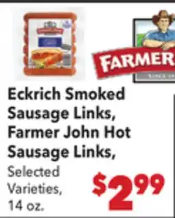 Vallarta Supermarkets Eckrich Smoked Sausage Links, Farmer John Hot Sausage Links offer
