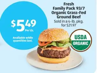 Aldi Fresh Family Pack 93/7 Organic Grass-Fed Ground Beef offer