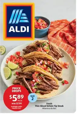 Aldi Fresh Thin Sliced Sirloin Tip Steak offer