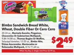 Vallarta Supermarkets Bimbo Sandwich Bread Bimbo Sandwich Bread White, Wheat, Double Fiber Or Cero Cero offer