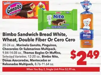 Vallarta Supermarkets Bimbo Sandwich Bread Bimbo Sandwich Bread White, Wheat, Double Fiber Or Cero Cero offer