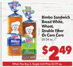 Vallarta Supermarkets Bimbo Sandwich Bread White, Wheat, Double Fiber Or Cero Cero offer