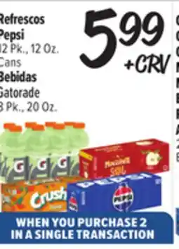 El Super Pepsi 12 Pk., 12 Oz. Cans, Gatorade 8 Pk., 20 Oz offer