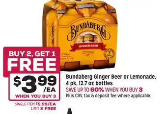 Grocery Outlet Bundaberg Ginger Beer or Lemonade pk 12.7 oz bottles offer