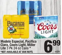Super King Markets Modelo Especial, Pacifico Clara, Coors Light, Miller Lite offer