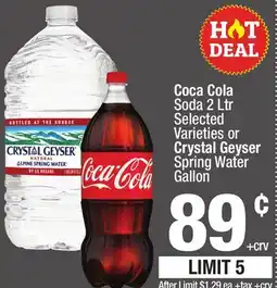 Super King Markets Coca Cola Soda 2 Ltr or Crystal Geyser Spring Water Gallon offer