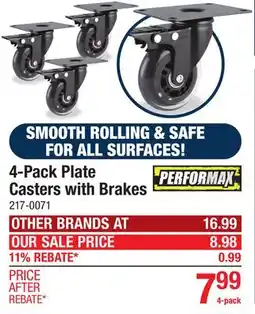 Menards 4-Pack Plate Casters with Brakes offer