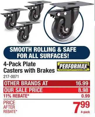 Menards 4-Pack Plate Casters with Brakes offer