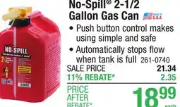 Menards No-Spill 2-1/2 Gallon Gas Can offer