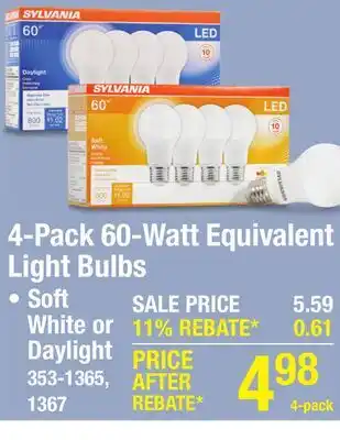 Menards 4-Pack 60-Watt Equivalent Light Bulbs offer