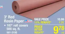 Menards 3' Red Rosin Paper offer