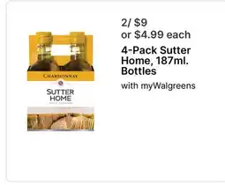 Walgreens 4-Pack Sutter Home, 187ml. Bottles offer