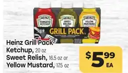 Tony’s Fresh Market Heinz Grill Pack Ketchup, Ketchup, 20 oz, Sweet Relish, 16.5 oz or, Yellow Mustard, 17.5 oz offer