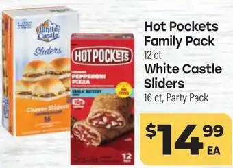Tony’s Fresh Market Hot Pockets Family Pack 12 ct, White Castle Sliders 16 ct, Party Pack offer
