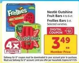 Safeway Nestlé Outshine Fruit Bars & Frollies Bars offer