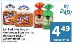 Safeway Ball Park Hot Dog or Hamburger Buns, Signature SELECT Variety Bread offer