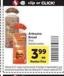 Safeway Artesano Bread offer