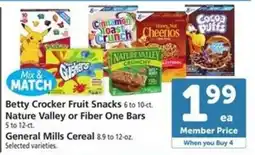 Safeway Betty Crocker Fruit Snacks, Nature Valley or Fiber One Bars, General Mills Cereal offer