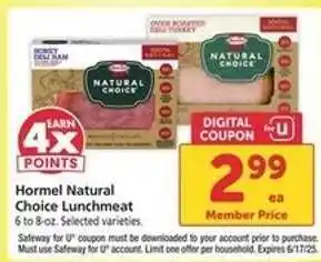 Safeway Hormel Natural Choice Lunchmeat offer