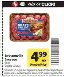 Safeway Johnsonville Sausage offer