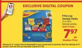 Safeway Frito Lay Variety Packs offer