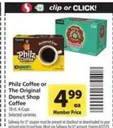 Safeway Philz Coffee or The Original Donut Shop Coffee offer