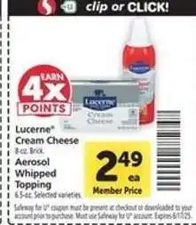 Safeway Lucerne Cream Cheese & Aerosol Whipped Topping offer