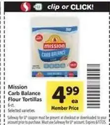 Safeway Mission Carb Balance Flour Tortillas offer