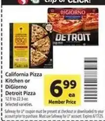 Safeway California Pizza Kitchen or DiGiorno Detroit Pizza offer