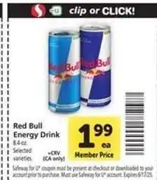 Safeway Red Bull Energy Drink offer