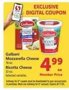 Safeway Galbani Mozzarella Cheese / Ricotta Cheese offer