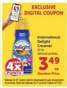 Safeway International Delight Creamer offer