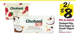 Winn Dixie Chobani Flip, Zero Sugar or Greek Yogurt offer