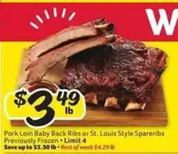 Winn Dixie Pork Loin Baby Back Ribs or St. Louis Style Spareribs offer
