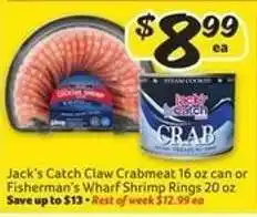 Winn Dixie Jack's Catch Claw Crabmeat or Fisherman's Wharf Shrimp Rings offer