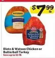 Winn Dixie Dietz & Watson Chicken or Butterball Turkey offer