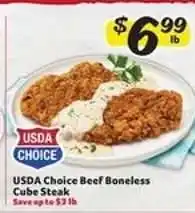 Winn Dixie USDA Choice Beef Boneless Cube Steak offer